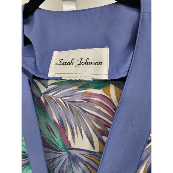 Vintage 1980s Womens Sz L Satin Blazer Jacket Pastel Palm Print by Sarah Johnson - Picture 2 of 4
